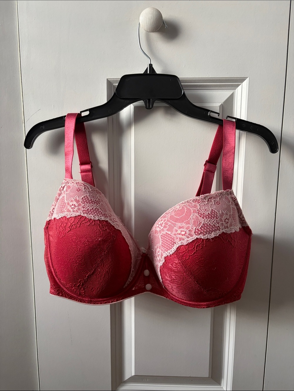 Adore Me Lace Trim Push-Up Bra - Pink & Red Size 36G